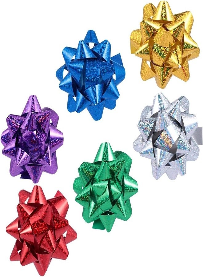 SquarezhenBo 50Pcs Mini Christmas Gift Bows - 1" Metallic Star Self-Adhesive Wrapping Accents, Vibrant All-Occasion Bows for Presents/Crafts/Party Decor, Holiday and Valentine's Day Essentials (Mixed Colors) - Image 3